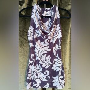 Sweet Pea - Sleeveless Floral Cowl Neck Women's Top in Navy and White